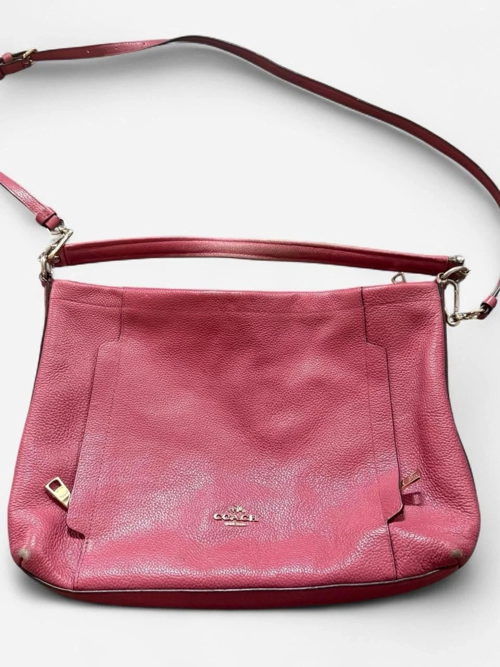 Coach Pink Pebbled Leather Shoulder Bag with Gold Hardware